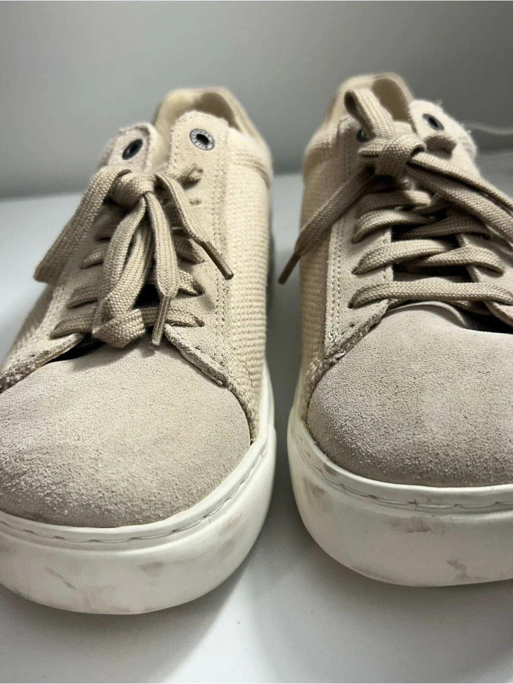 Birkenstock Low Bend Beige Canvas & Suede Lace Up Cork Midsole Sneakers Size 7 - Picture 7 of 14